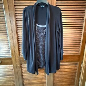 AGB One Piece Black layered look Cardigan with Lace Detail